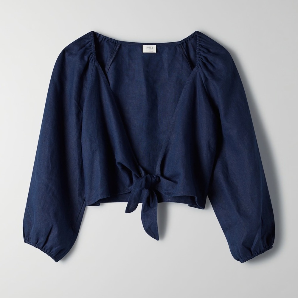 Wilfred Deep Blue Tie-Front Blouse